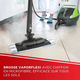 Polti Vaporetto Pro 95 Turbo Flexi Nettoyeur Vapeur Multi-surfaces - 1100 W, 1.3 L, Noir/Vert, Hygiène sans Produits Chimiques, Remplissage Continu