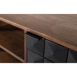 GINER Y COLOMER - Buffet TV en bois de manguier et fer doré, finition noisette et noir, portes avec motif géométrique, dimensions 150 cm