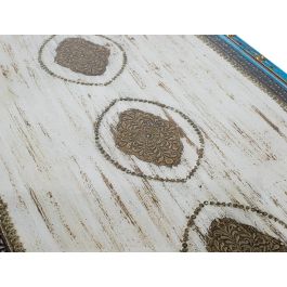 GINER Y COLOMER Table basse en bois de manguier vieilli bleu et blanc, dessus en verre transparent, design rustique artisanal, 150 x 90 x 46 cm