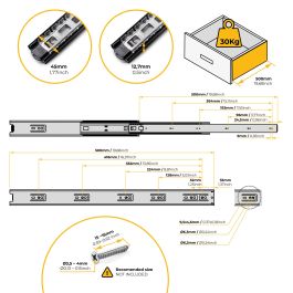 Emuca Lot de 5 jeux de Coulisses pour tiroirs, roulement à billes, hauteur 45mm, profondeur 500mm, sortie totale, Noir