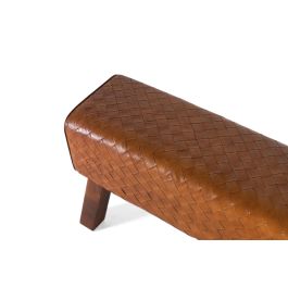 GINER Y COLOMER - Banc d'assise avec siège en cuir de bovin tressé couleur camel et structure en bois massif - Design contemporain ou industriel - Marron