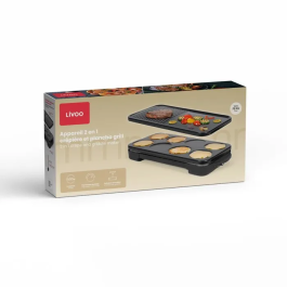 Livoo DOC349N - Crêpière et plancha grill 2-en-1, 1500W, plaques amovibles 54.4x28.8 cm, revêtement antiadhésif sans PFAS, thermostat réglable, noir