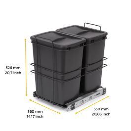 Emuca poubelle de recyclage pour montage inférieur et extraction manuelle pour meuble de cuisine Recycle 2x35litres, Plastique gris anthracite
