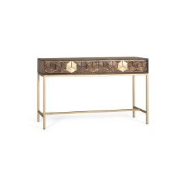 GINER Y COLOMER Consola 2 tiroirs en bois de mango et métal couleur noyer et doré - 122x76x40 cm