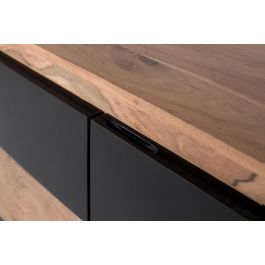 GINER Y COLOMER - Buffet contemporain en bois de mangue et pieds en fer - 3 portes noires - Coloris naturel et noir - Dimensions portes: 73x58 cm