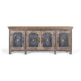 GINER Y COLOMER Aparador Buffet en Bois de Teca Massif Sculpté à la Main, Finition Bicolore Naturel et Bleu Patiné, 95x40 cm Precio: 1979.988. SKU: B1DQYAS3Z8