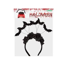 Diadème Halloween Noir avec Roses et Chauves-Souris - Accessoire pour Déguisement Adulte Vampiresa, Sorcière ou Reine Gothique