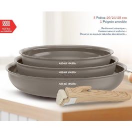 Set de 3 poeles - Tous feux dont induction - ARTHUR MARTIN - AM4587 - Céramique - Ø 20-24-28 cm + poignée amovible - Taupe