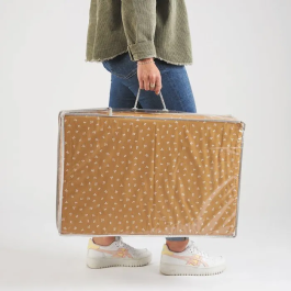 Candide Matelas de voyage bébé pliant 120 x 60 cm - Épaisseur 4 cm - Mousse confort - Housse coton déhoussable avec poignée - Coloris Camel - Fabriqué en France