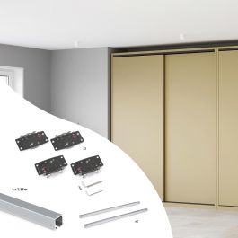 Emuca Kit de ferrures pour Flow2 2 portes coulissantes et armoire à fermeture souple avec rails encastrés 2,35m, panneaux non inclus, Anodisé mat