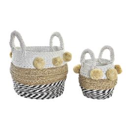 Set de basket DKD Home Decor Blanc Noir Beige Herbier marin 34 x 33 x 26 cm 2 Pièces