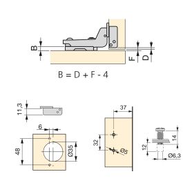 Emuca Lot de 20 charnières super coudées X91 à fermeture amortie et embases Euro, Hauteur 0, Acier, Titane