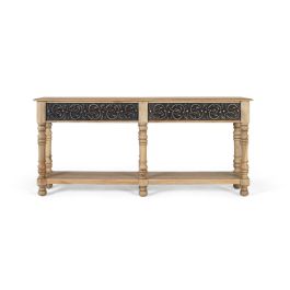 GINER Y COLOMER - Console d'entrée en bois de manguier design artisanal, finition naturelle et gris patiné, avec étagère inférieure - 174 cm Precio: 1199.988. SKU: B1H4XD2JB7