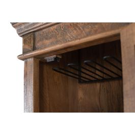 GINER Y COLOMER - Buffet bar en bois de manguier avec porte à motif pointe de diamante - Intérieur à étagères et casier à bouteilles - Finition noyer (Dimensions Porte: 148x35cm)