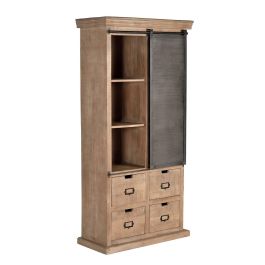 GINER Y COLOMER Buffet industriel en bois de manguier et métal, 4 tiroirs et 1 porte coulissante, couleur naturel, finition noyer foncé Precio: 1499.988. SKU: B16MJX4KWF