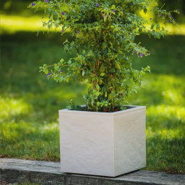 EDA Pot de fleurs Volcania Up - Bac Carré 30 cm, 21 L, Décor Pierre, Intérieur/Extérieur, Empilable, Beige Calcaire (29.5x29.5xH29.5 cm)