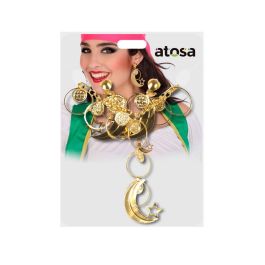 Collier et Boucles d'Oreilles Femme Adulte Bijoux à Thème Carnaval Doré avec Monnaies, Lunes et Étoiles