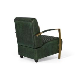 GINER Y COLOMER - Fauteuil en cuir naturel vert avec structure métallique dorée, dossier et assise rembourrés, piètement en bois foncé