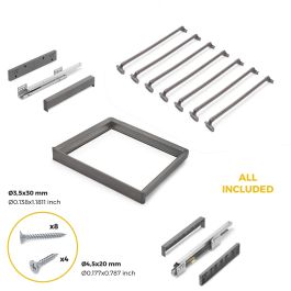 Emuca Kit de porte-pantalon à 7tringles et rack ajustable Quartz pour armoires, glissières extension totale et à fermeture douce, Module 60cm, Finition Titane