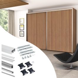 Emuca Kit de quincaillerie pour Placard 81 2 portes coulissantes à fermeture souple, profil profond, épaisseur 18mm, panneaux non inclus, Anodisé mat