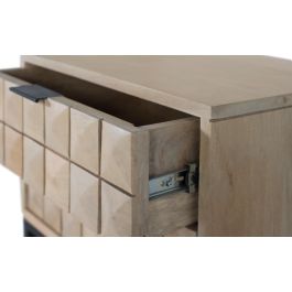 GINER Y COLOMER - Table de nuit en bois de manguier avec placage en pointe de diamant et base en métal noir - 42x13x31 cm