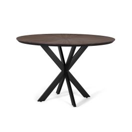 GINER Y COLOMER Table de salle à manger ronde en teck recyclé, dessus avec marqueterie radiale et structure métallique en X noir mat, 120 cm de diamètre Precio: 503.988. SKU: B1C8E5NKAH