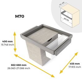 Emuca Kit plateau auxiliaire, panier et rack ajustable Quartz pour armoires, glissières extension totale et à fermeture douce, Module 70cm, Finition Titane