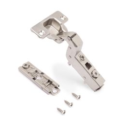 Emuca Lot de 20 charnières super coudées X91 à fermeture amortie avec embases droite à visser, Hauteur 1, Acier, Nickelé