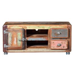 GINER Y COLOMER Meuble TV en Bois Recyclé Multicolor - Design Contemporain Artisanal, Dimensions 56x135x40 cm, Fonctionnel et Écologique