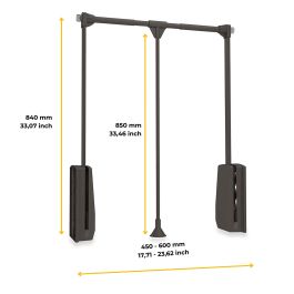 Emuca Penderie rabattable pour armoire Hang, 450 - 600, Peint en moka, Acier et Plastique.