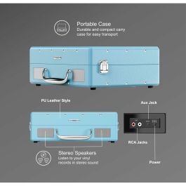 Mixx Audio AAALT65870 Platine Vinyle Revival 55, 3 Vitesses, Bluetooth, Sortie RCA, Haut-parleurs Stéréo Intégrés, Bleu