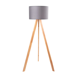 Lampe sur pied "Pyongyang" OPV-780SGN2423 Bois et abat-jour cylindrique en tissu - Design scandinave, nordique, rustique - pour salon, salle à manger