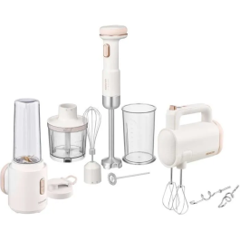 SENCOR Mixeur Plongeant Sans Fil SHB 9130WH - 11.1 V - Batterie Li-Ion - Avec Hachoir 500 ml, Tasse 700 ml, Mousseur à Lait et Batteur - Blanc