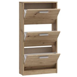 Meuble à Chaussures 6 Paires Finition Chêne 3 Portes Abattantes L 58,2 x P 20,4 x H 115,5 cm MSA312D78