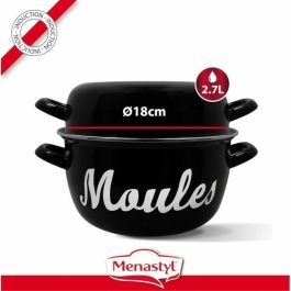Menastyl 3645563 Olla para mejillones, Acero esmaltado Negro, 18 cm, Inducción