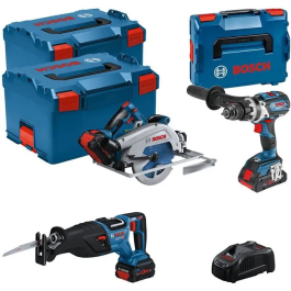 Bosch Professional 0615990N38 Jeu d'outils électroportatifs 18V avec 2 batteries 5.5 Ah, 1 batterie 4.0 Ah, chargeur L-Boxx
