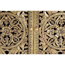 GINER Y COLOMER Commode en bois de manguier massif couleur noyer avec détails en bronze doré, meuble artisanal à finition unique