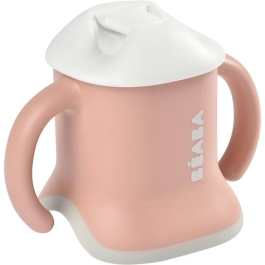 BEABA evoluclip - Tasse d'apprentissage évolutive 3 en 1 pour bébé (biberon, gourde, verre) - Ancien Rose