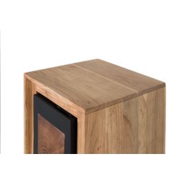 GINER Y COLOMER Table de chevet en bois de manguier massif, design contemporain avec finition naturelle et porte noire, dimensions incluses