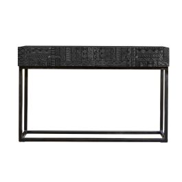 GINER Y COLOMER Meuble de réception en bois de manguier avec pattes métal noir, 2 tiroirs, sculptures artisanales, 76x120x30 cm Precio: 563.988. SKU: B18NYAHVWY