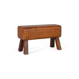 GINER Y COLOMER - Banc d'assise avec siège en cuir de bovin tressé couleur camel et structure en bois massif - Design contemporain ou industriel - Marron Precio: 323.988. SKU: B1BRPS5NLG