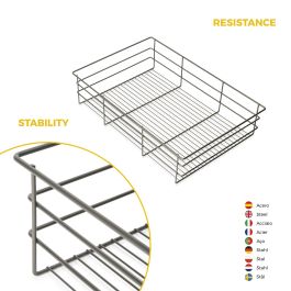 Emuca Kit tiroir en fil métallique et rack ajustable Quartz pour armoires, glissières extension totale et à fermeture douce, Module 80cm, Finition Titane