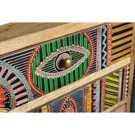 GINER Y COLOMER Commode Buffet TV en Mango et MDF Artisanale, 5 tiroirs et 1 porte Peinte à la Main (105x60x36 cm, Couleur Naturelle et Multicolore)