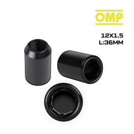 Omp Speed Jeu De 4 Écrous Étoilés M12x1.5 Conique Long 36 mm Clé 17-19 Couleur Noire Din 10.9 OMPS09721201