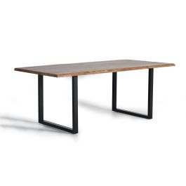 GINER Y COLOMER Table de salle à manger en bois d'acacia naturel avec pieds en métal noir - Montage facile - Couleur naturelle