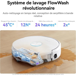 Narwal FLOW - Robot Aspirateur et Laveur Autonome avec Station de Nettoyage - 22000 Pa, Lavage à Eau Chaude 45°C, Réservoir 5L, LIDAR, Brosse Anti-poils - 95 mm
