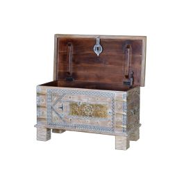 GINER Y COLOMER - Baûl de Mango Vieilli Blanc - Coffre en Bois Massif avec Détails en Bronze - Ouverture Supérieure - Meuble Artisanal