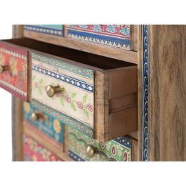 Giner y Colomer - Commode de chevet en bois de mango, 10 tiroirs peints à la main avec motifs floraux, finition naturelle, 36x9x? cm