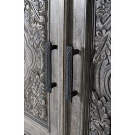 GINER Y COLOMER - Armoire contemporaine en bois de manguier massif gris avec portes sculptées, étagères et barre à vêtements, aménagement intérieur spacieux