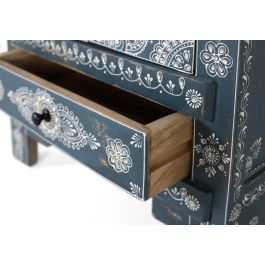 GINER Y COLOMER Meuble de rangement auxiliaire en bois de manguier et MDF peint à la main - 2 portes, 1 tiroir - Coloris bleu et blanc